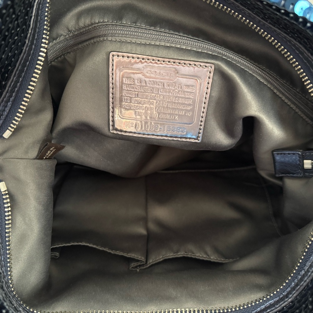 Sequined Navy Blue Women’s Tote Bag with Front Pockets - Picture 6 of 7